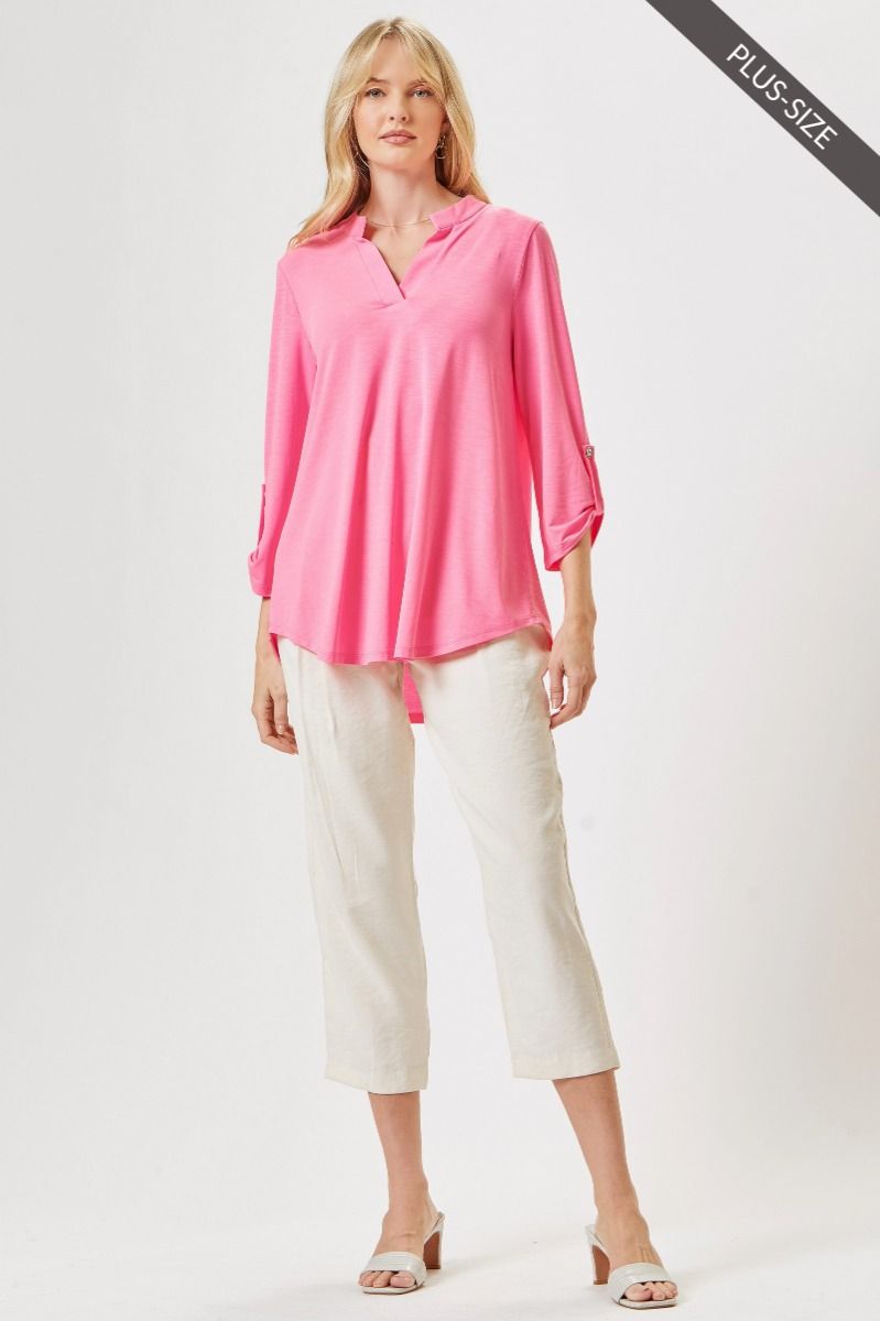 Plus Size Lizzy 3/4 Sleeve Top in Pink