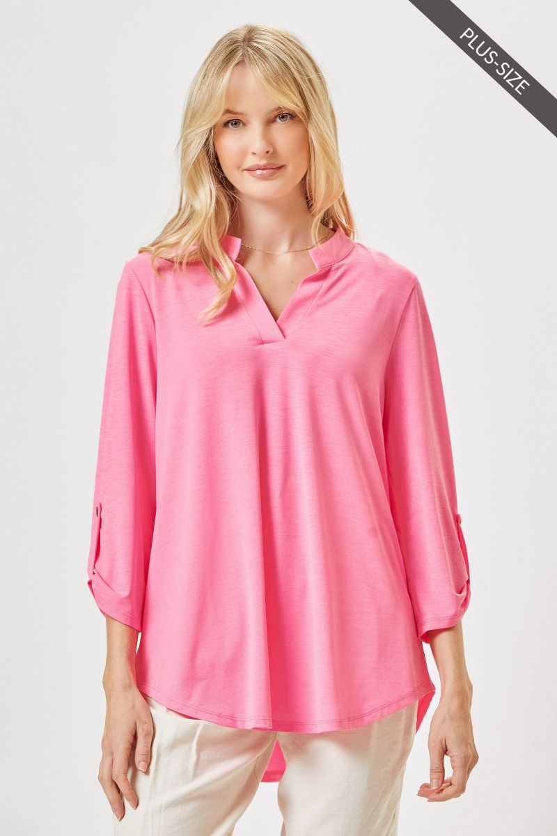 Plus Size Lizzy 3/4 Sleeve Top in Pink