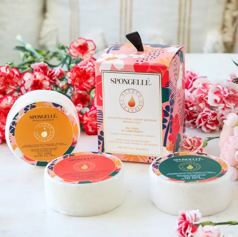 Spongelle Body Buffer Trio Set: Eucalyptus Rain, Honey Blossom, and Papaya Yuzu