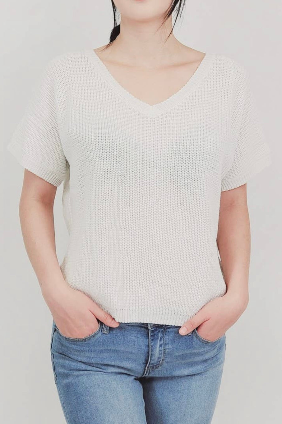 Tie Back Loose Fit Summer Sweater in Ivory