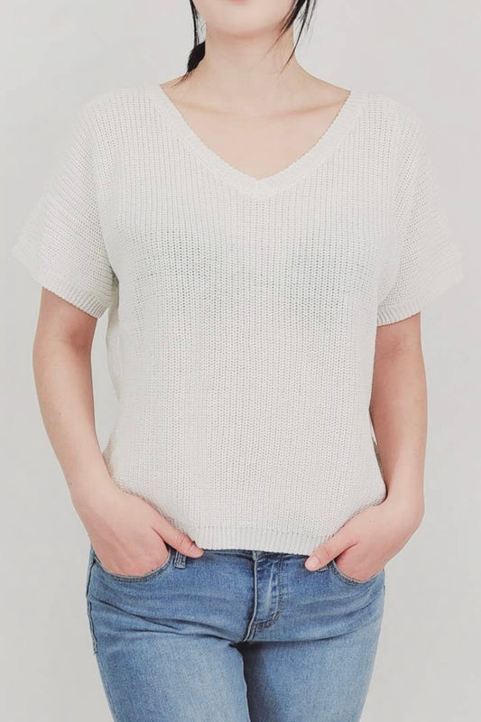 Tie Back Loose Fit Summer Sweater in Ivory