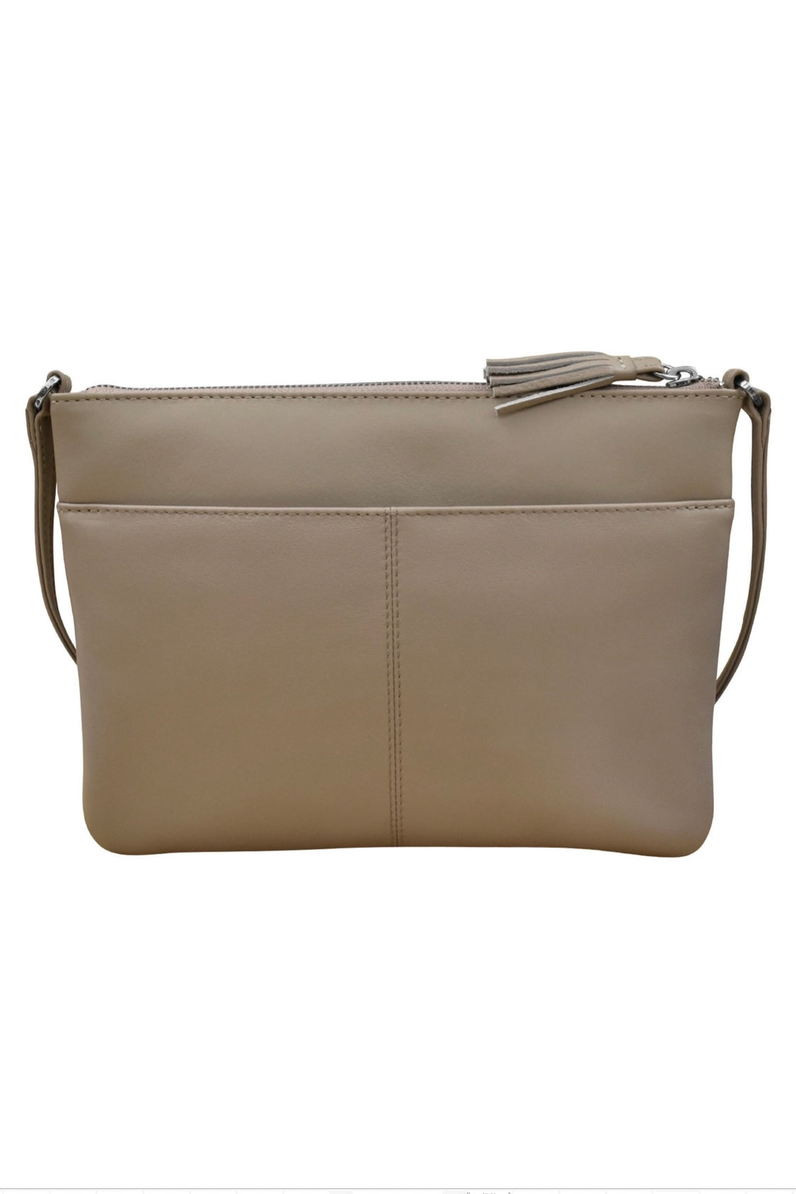 Taupe Leather ili New York Slim Crossbody with Tassel