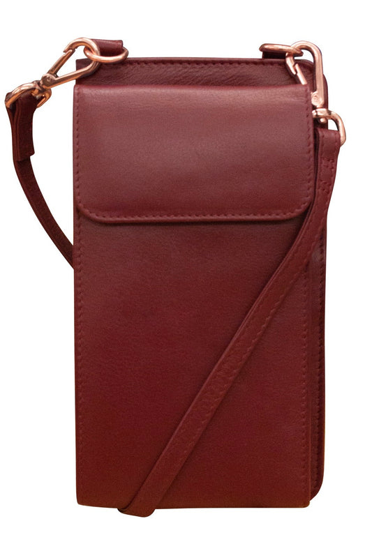 Merlot Leather ili New York Phone Wallet Crossbody with RFID Lining