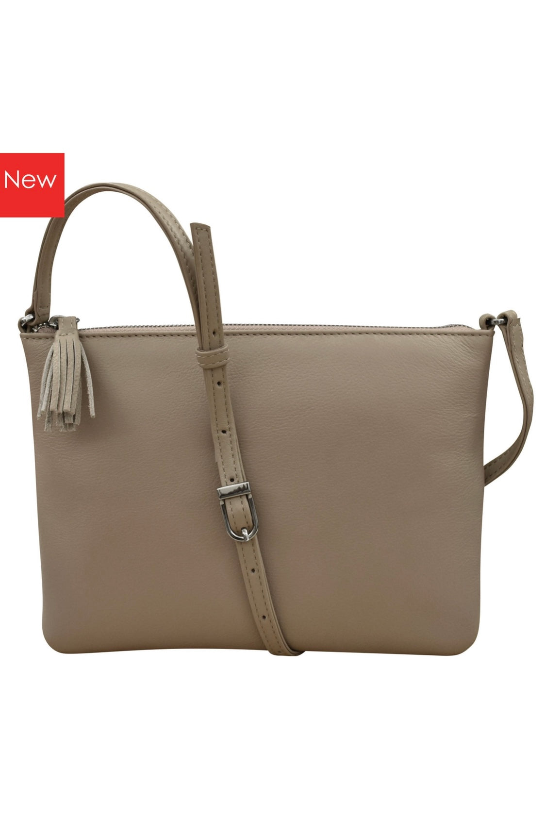 Taupe Leather ili New York Slim Crossbody with Tassel