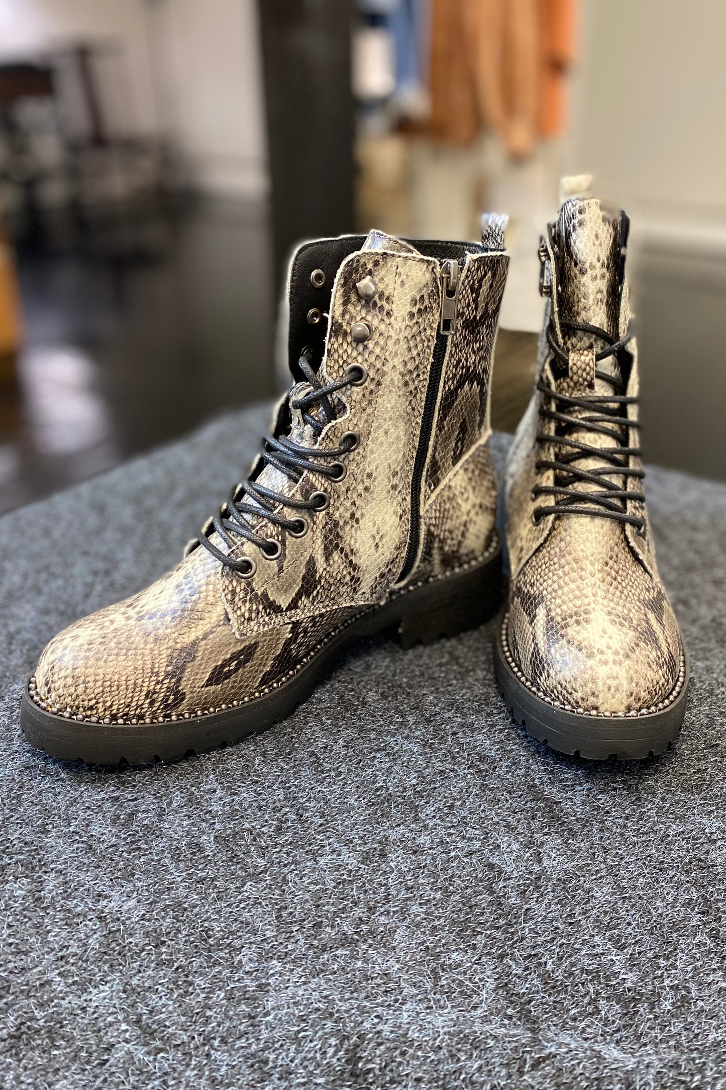 70% OFF SALE! Faux Snake Lace Up Combat Boot- reg.$64.00