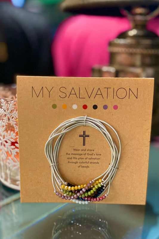 My Salvation Beaded Silver Stretch Bracelet