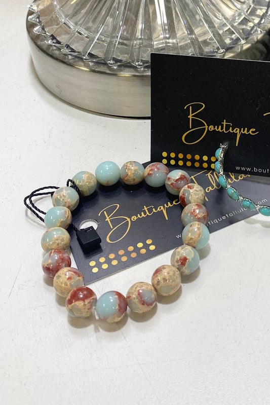 Turquoise and Peach Stone Stretch Bracelet