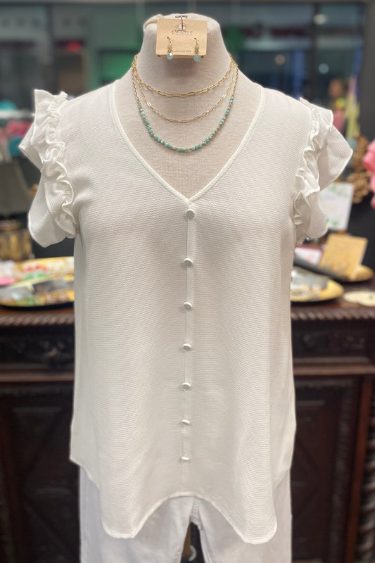 $15 SALE! Double Ruffle Cap Sleeve Top in Off White