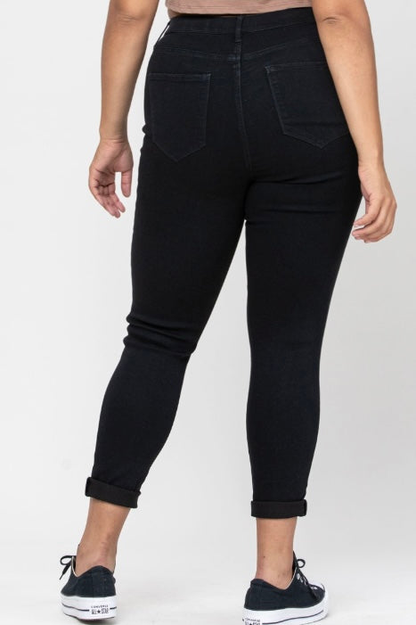 Cello Plus Black Mid Rise Pull On Cropped Skinny with Rolled Hem