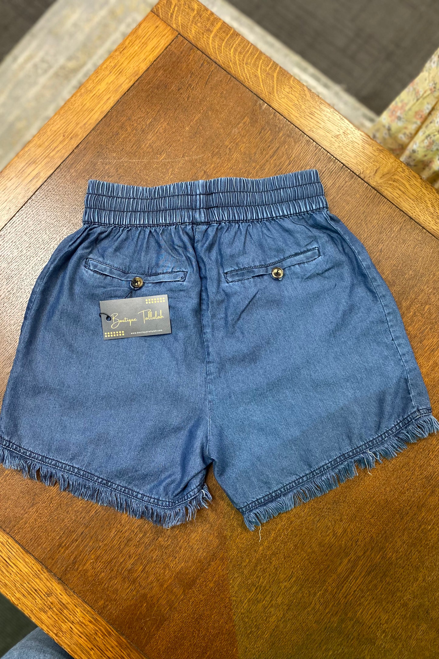 $12 SALE! Dark Chambray Denim Plus Shorts with Frayed Hem reg. $31