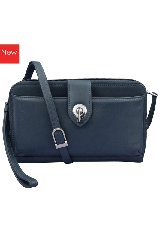 Navy Leather ili New York Phone Wallet Crossbody with RFID Lining