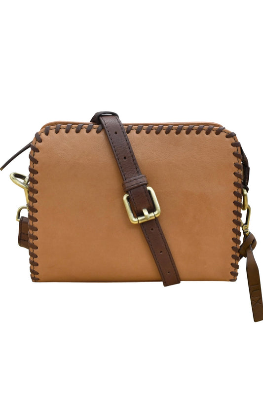 Urbano Dome Lux Leather Crossbody in Summer Tan and Coffee with RFID lining