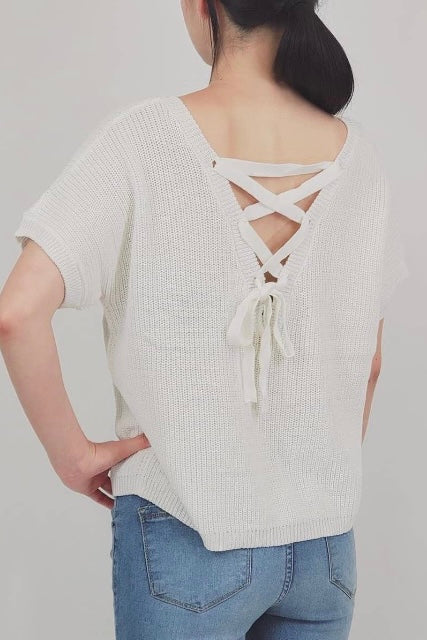 Tie Back Loose Fit Summer Sweater in Ivory