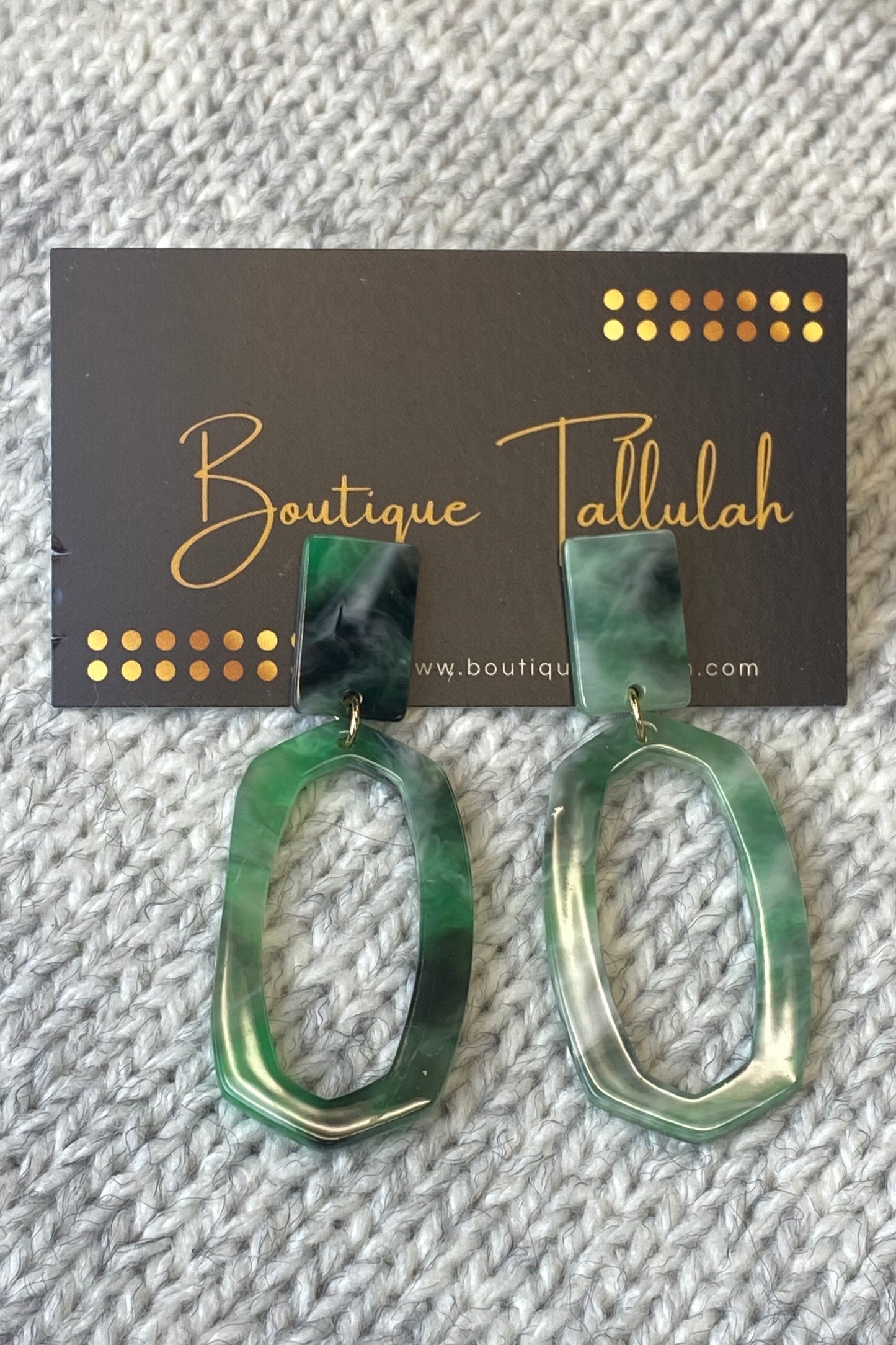 Green Faux Marble Dangle Earrings