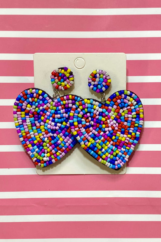 Multicolor Beaded Heart Valentine Earrings